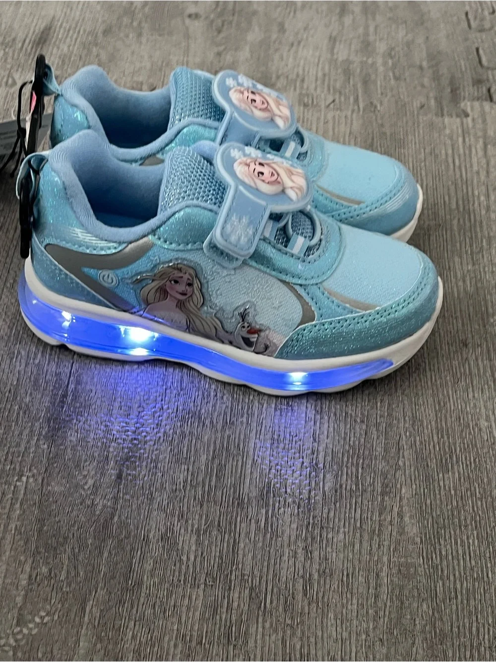 Disney Frozen Girls Blue Light-Up Glitter Sneakers Elsa Anna Olaf Hook & Loop 10